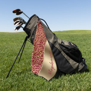 Glam Goldfolie Leopard Flecken Burgund Name Golfhandtuch