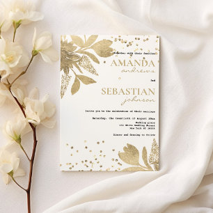 Glam-Goldtypografie Konfetti Blumenzehen Einladung