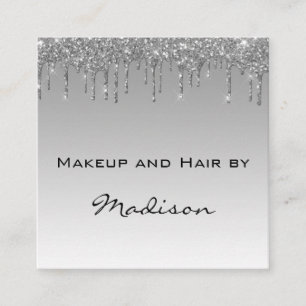 Glam Gray Silver Glitzer Tropfens Makeup Artist Quadratische Visitenkarte