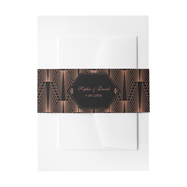 Glam Great Gatsby Copper Black Art Deco Hochzeit Einladungsbanderole (Vorderseite Beispiel)