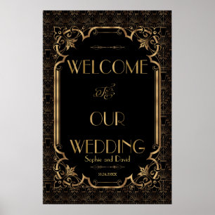 Glam Great Gatsby Gold Black Wedding Willkommensze Poster