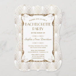 Glam Great Gatsby Gold White Junggeselinnen-Abschi Einladung