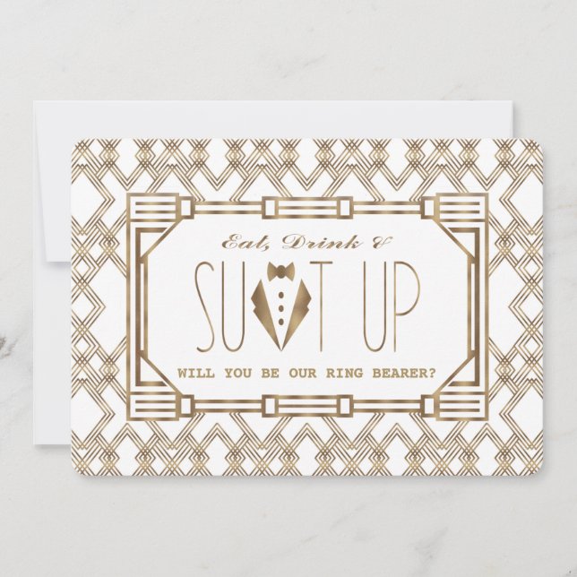 Glam Great Gatsby WIRD SIE MEIN RING BEARER SEIN Einladung (Vorderseite)