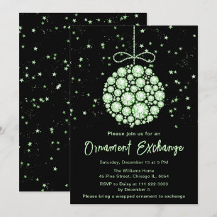 Glam Green Christmas Ornament Exchange Einladung