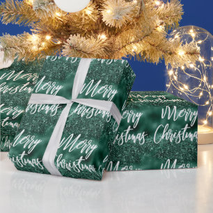 Glam Green Foil Glitzer Frohe Weihnachtsschrift Geschenkpapier