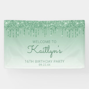 Glam Green Glitter Drip 16. Geburtstagsfeier Banner