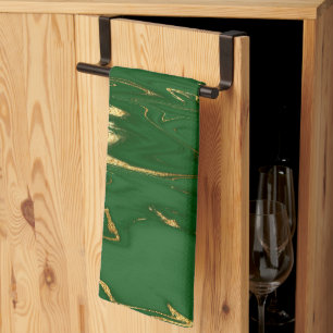 Glam Green Gold Imitate Marmor Geschirrtuch