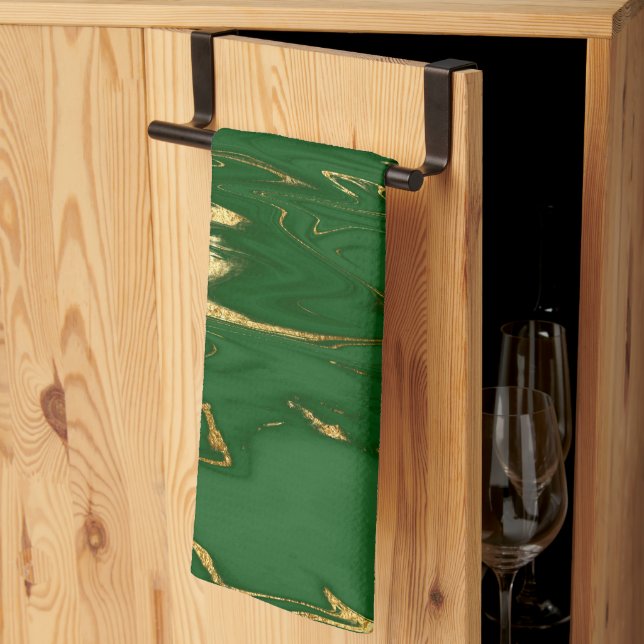 Glam Green Gold Imitate Marmor Geschirrtuch (Drittel gefaltet)