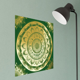 Glam Green Gold Mandala Illustration Foliendrucke