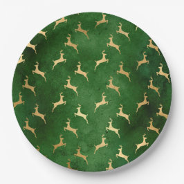 Glam Green Gold Rentier Weihnachten Pappteller