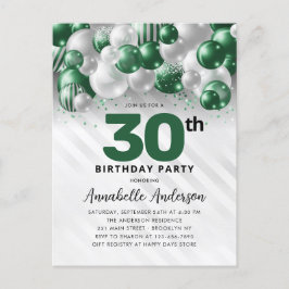 Glam Green Silver Balloon Glitzer 30. Geburtstag Postkarte