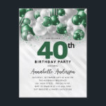 Glam Green Silver Balloon Glitzer 40. Geburtstag Postkarte<br><div class="desc">Moderner Glam Emerald Green Silver Ballon Glitzer Sparkle jedes Alter Geburtstag Einladung</div>