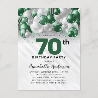 Glam Green Silver Balloon Glitzer 70. Geburtstag Postkarte