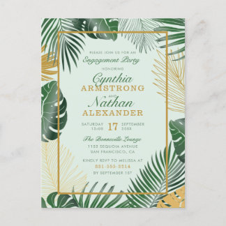 Glam Green Tropical Blätter Moderne Engagement Par Einladungspostkarte