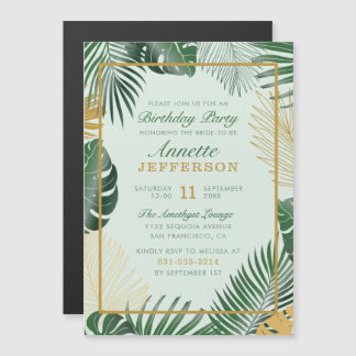 Glam Green Tropical Blätter Trendy Birthday Party Magneteinladung