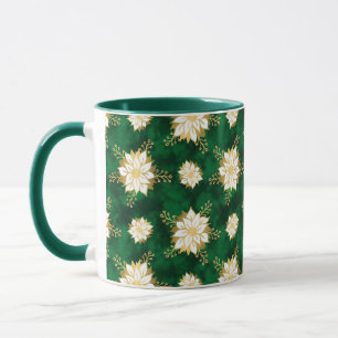 Glam Green und Gold Poinsettia Blume Weihnachten Tasse