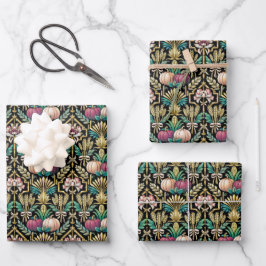 Glam Grüner Herbsternte Art Deco Geschenkpapier Set