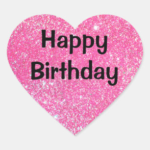 Glam Happy Birthday Black Hot Pink Glitzer Sparkle Herz-Aufkleber