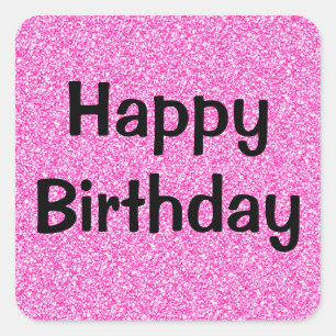 Glam Happy Birthday Black Hot Pink Glitzer Sparkle Quadratischer Aufkleber