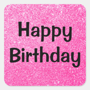 Glam Happy Birthday Black Hot Pink Glitzer Sparkle Quadratischer Aufkleber