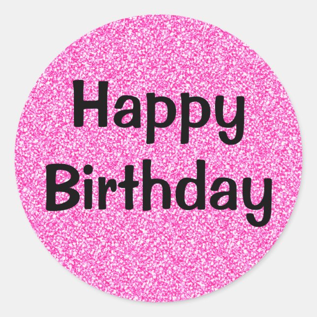 Glam Happy Birthday Black Hot Pink Glitzer Sparkle Runder Aufkleber (Vorderseite)