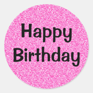 Glam Happy Birthday Black Hot Pink Glitzer Sparkle Runder Aufkleber