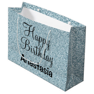 Glam Happy Birthday Blue Silver Glitzer Glitzern Große Geschenktüte