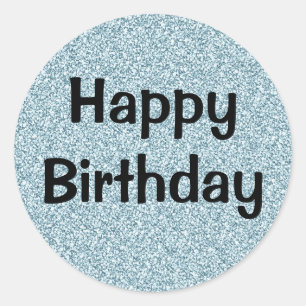 Glam Happy Birthday Blue Silver Glitzer Glitzern Runder Aufkleber