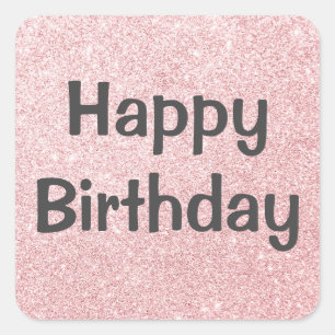 Glam Happy Birthday Blush Pink Rose Gold Glitzer Quadratischer Aufkleber