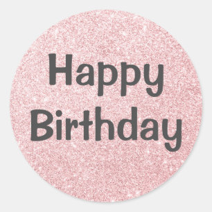 Glam Happy Birthday Blush Pink Rose Gold Glitzer Runder Aufkleber