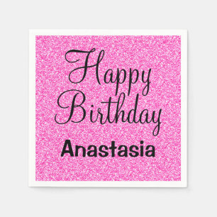 Glam Happy Birthday Hot Pink Glitzer Sparkname Serviette
