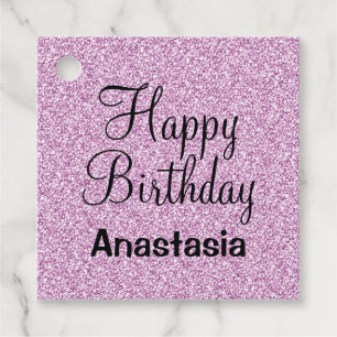 Glam Happy Birthday Lila Glitzer Sparkle Name Geschenkanhänger