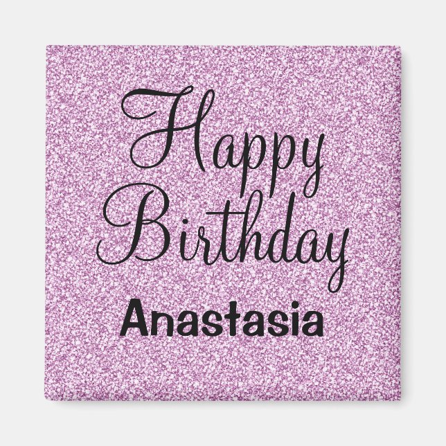 Glam Happy Birthday Lila Glitzer Sparkle Name Magnet (Vorne)