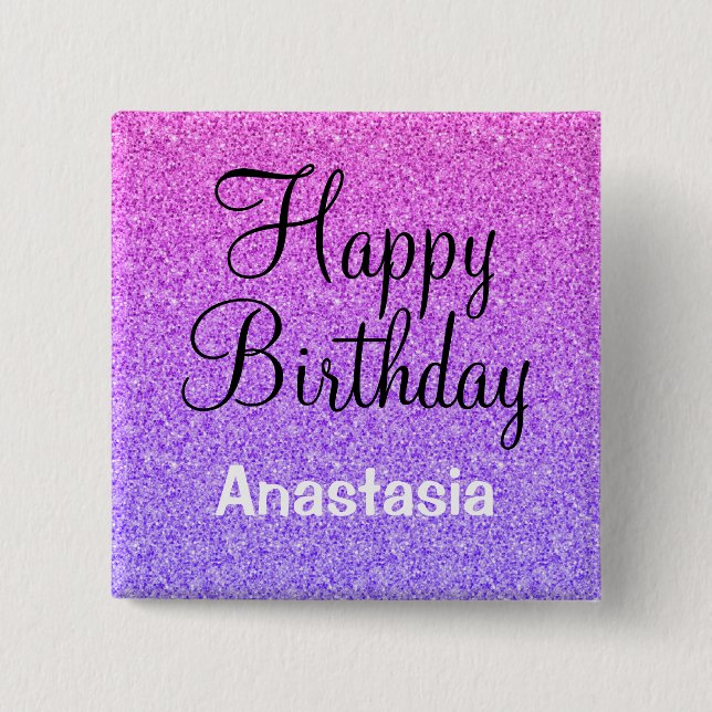 Glam Happy Birthday Ombre Lila Glitzer Glitzern Button (Vorderseite)
