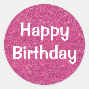 Glam Happy Birthday White Lila Glitzer Glitzern Runder Aufkleber