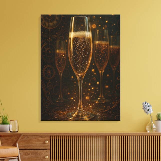 Glam Happy New Year Steampunk Champagne  Leinwanddruck (Insitu (Wohnzimmer))