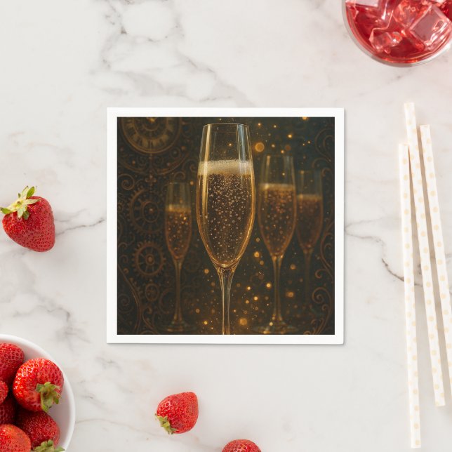 Glam Happy New Year Steampunk Champagne  Serviette (Beispiel)
