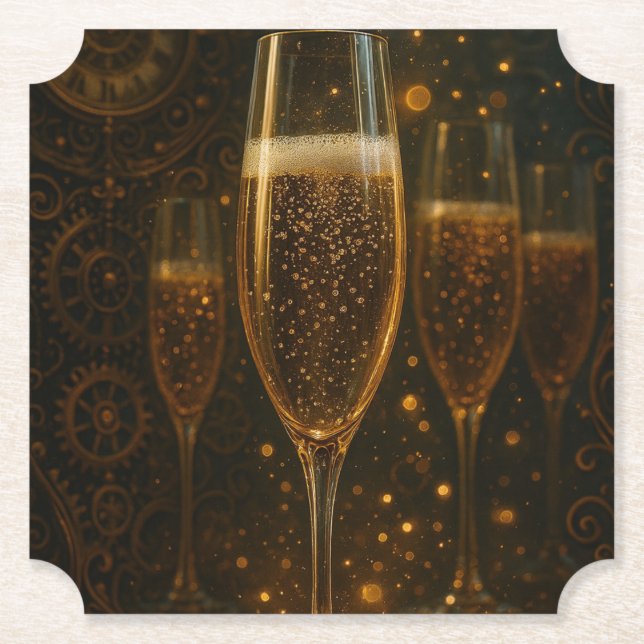 Glam Happy New Year Steampunk Champagne  Untersetzer (Vorderseite)