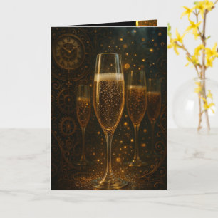 Glam Happy New Year Steampunk Champagner  Karte