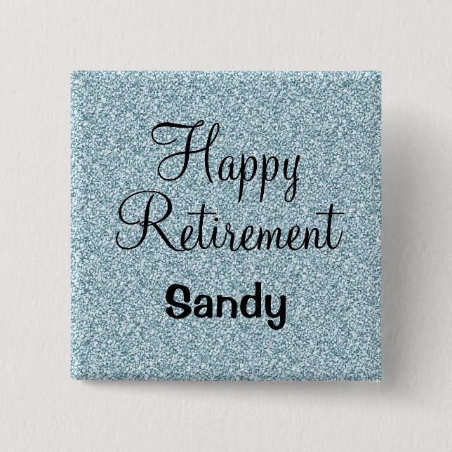 Glam Happy Retirement Blue Silver Glitzer Glitzern Button (Vorderseite)