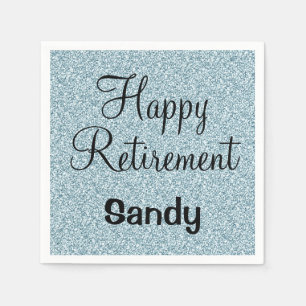 Glam Happy Retirement Blue Silver Glitzer Glitzern Serviette