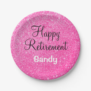 Glam Happy Retirement Hot Pink Glitzer Sparkasse Pappteller