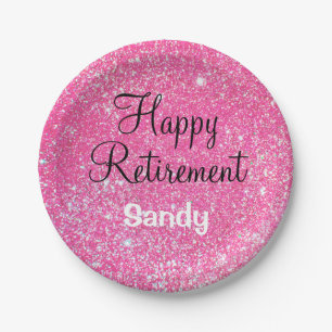 Glam Happy Retirement Hot Pink Glitzer Sparkasse Pappteller