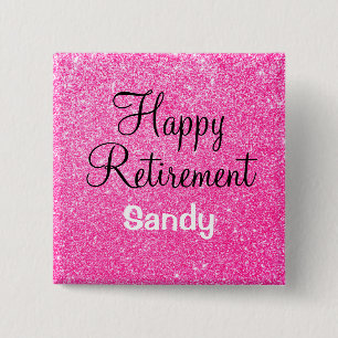 Glam Happy Retirement Hot Pink Glitzer Sparkor Button