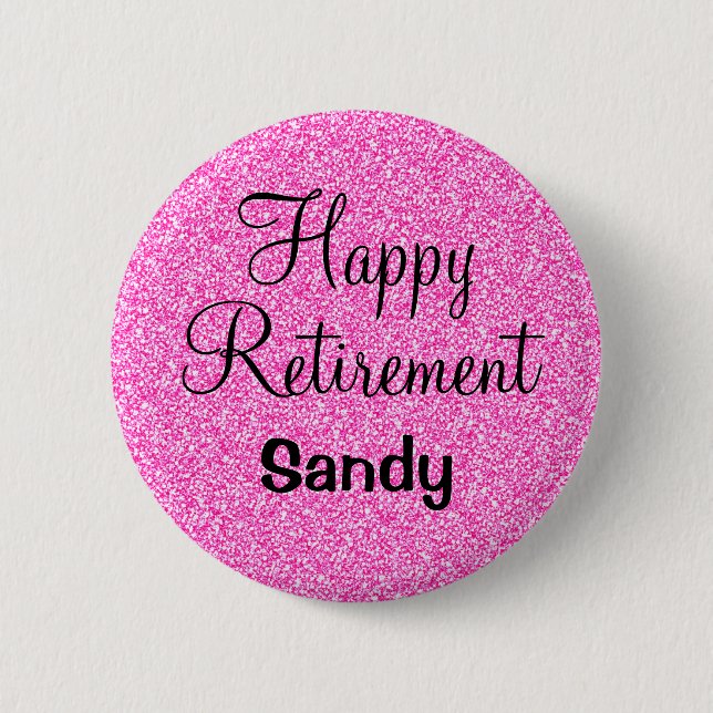 Glam Happy Retirement Hot Pink Glitzer Sparkor Button (Vorderseite)