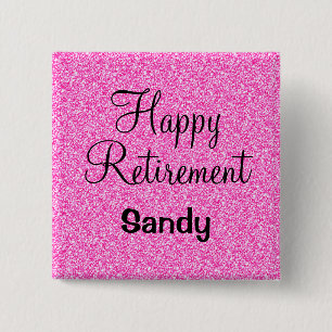 Glam Happy Retirement Hot Pink Glitzer Sparkor Button