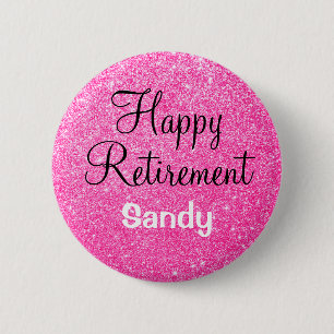 Glam Happy Retirement Hot Pink Glitzer Sparkor Button
