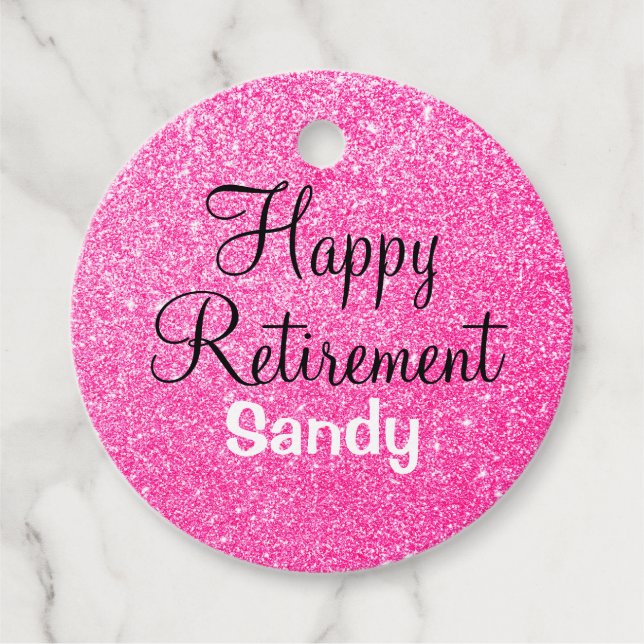 Glam Happy Retirement Hot Pink Glitzer Sparkor Geschenkanhänger (Vorderseite)