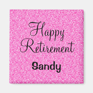 Glam Happy Retirement Hot Pink Glitzer Sparkor Magnet