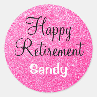 Glam Happy Retirement Hot Pink Glitzer Sparkor Runder Aufkleber